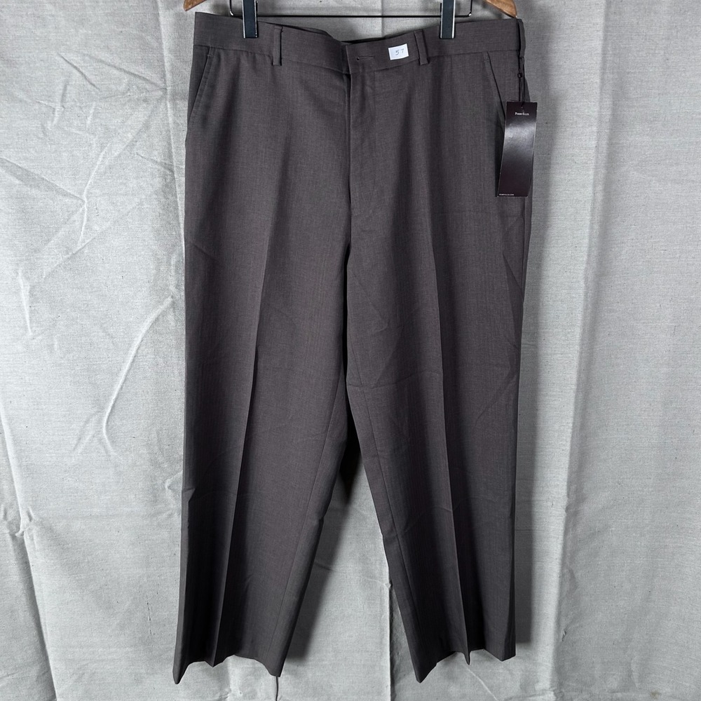 NWT Perry Ellis Mens Herringbone Dress Pants Brown 36x34
